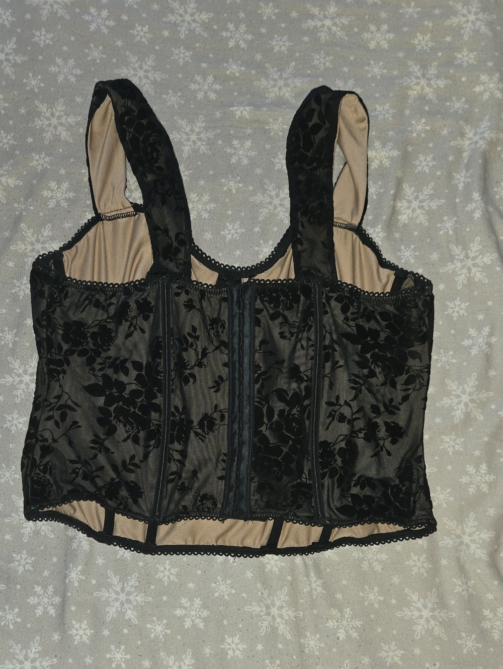 Black Floral Velvet Bustier Top - Picture 2 of 2
